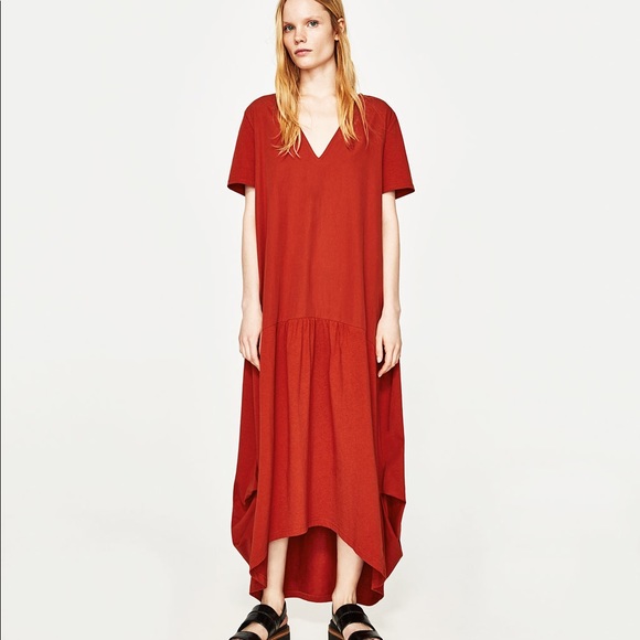 orange maxi dress zara